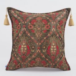 Ottoman Style Decorative Velvet Pillow Cover – Moss Green Tulip Pattern – 18"x18" – Handmade in Turkey