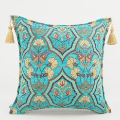Ottoman Style Pillow Cover – Turquoise Blue Carnation Pattern – 18x18 Inches – Handmade in Turkey