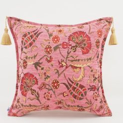 Turkish Velvet Decorative Pillow Cover – 18"x18" – Pale Pink Carnation Ottoman Pattern